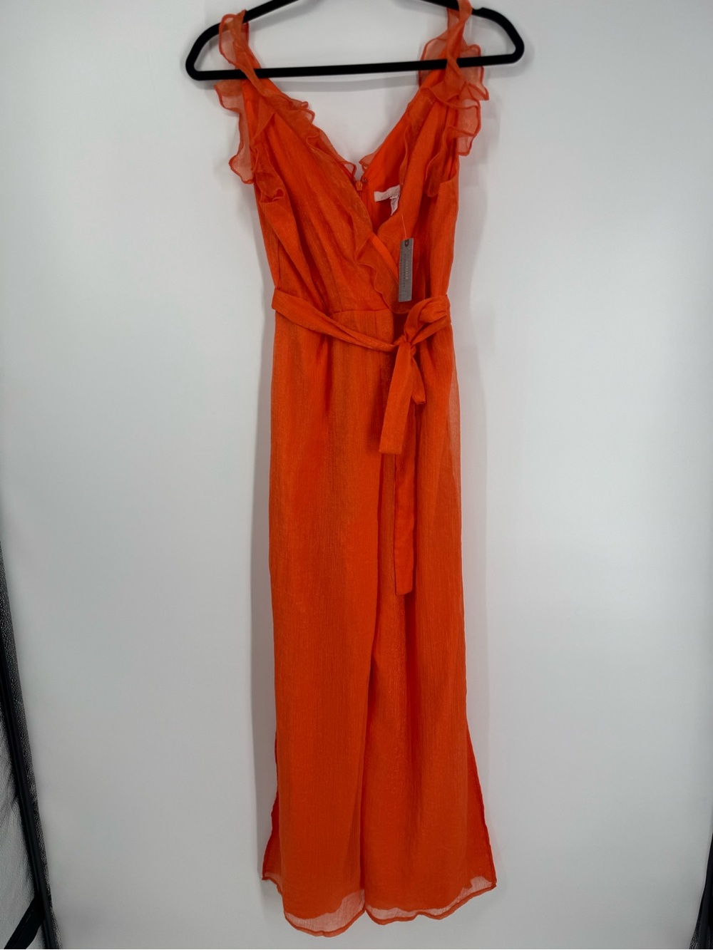 Anthropologie Hutch Tangerine Orange Sleeveless Ruffle Jumpsuit Size 6P NWT - Picture 3 of 16